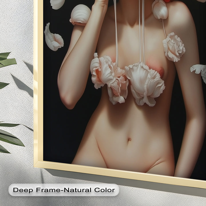 Bloomveil – Surreal Nude with Cascading Petals Oil Painting