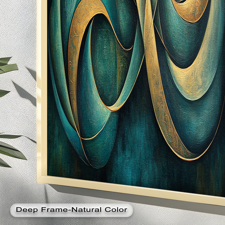 Infinity Loop Abstract – Teal & Gold Modern Oil Painting