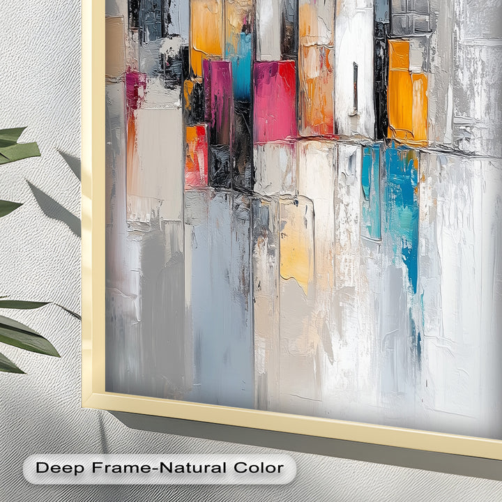 Urban Geometry – Color Block Cityscape Abstract Oil Painting