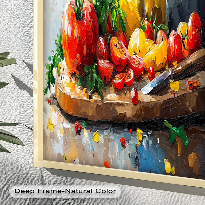 Tomato & Olive Oil Kitchen Art – Colorful Framed Oil Painting