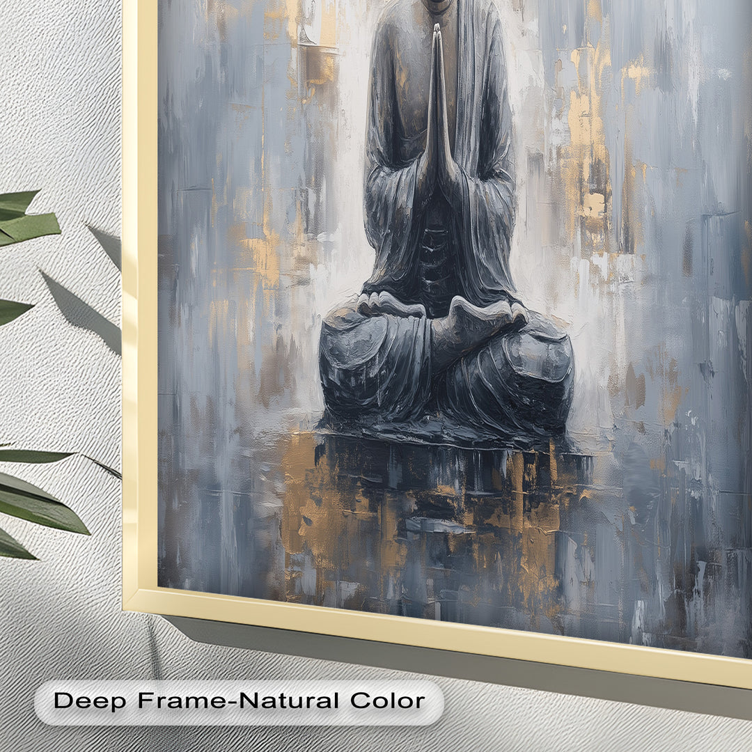 Graue Buddha-Meditationswandkunst – Religiöses Ölgemälde