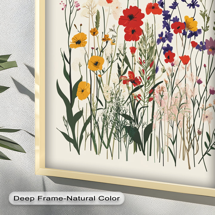 Wild Meadow Bloom – Farbenfrohes botanisches Ölgemälde im Boho-Stil