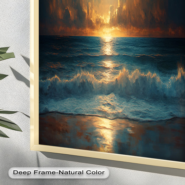 Ocean Night Wall Art Decor - Full Moon Seascape Oil Painting