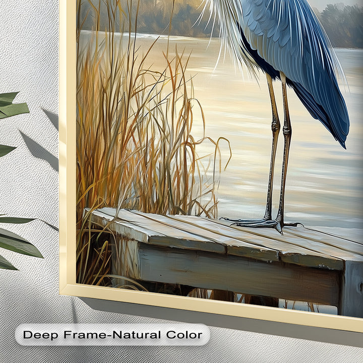 Majestic Heron in Misty Marshland - Animal Oil Painting