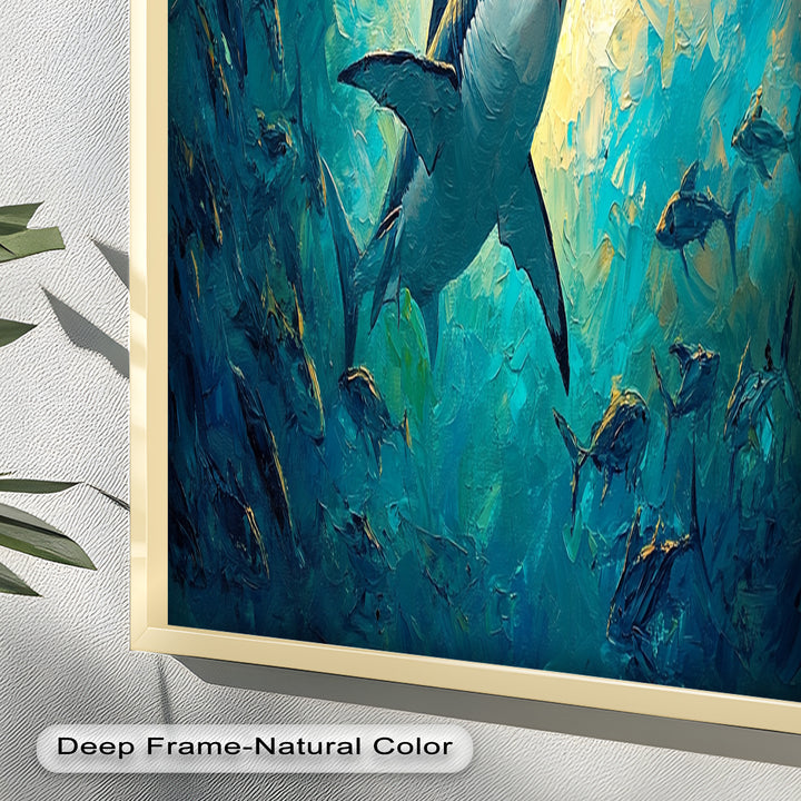 Great White Shark in Sunlit Ocean Depths – Animal Oil Painting