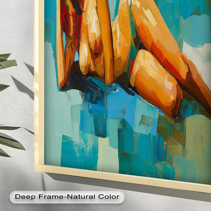 Tropical Repose – Reclining Woman with Ocean Tones Oil Painting