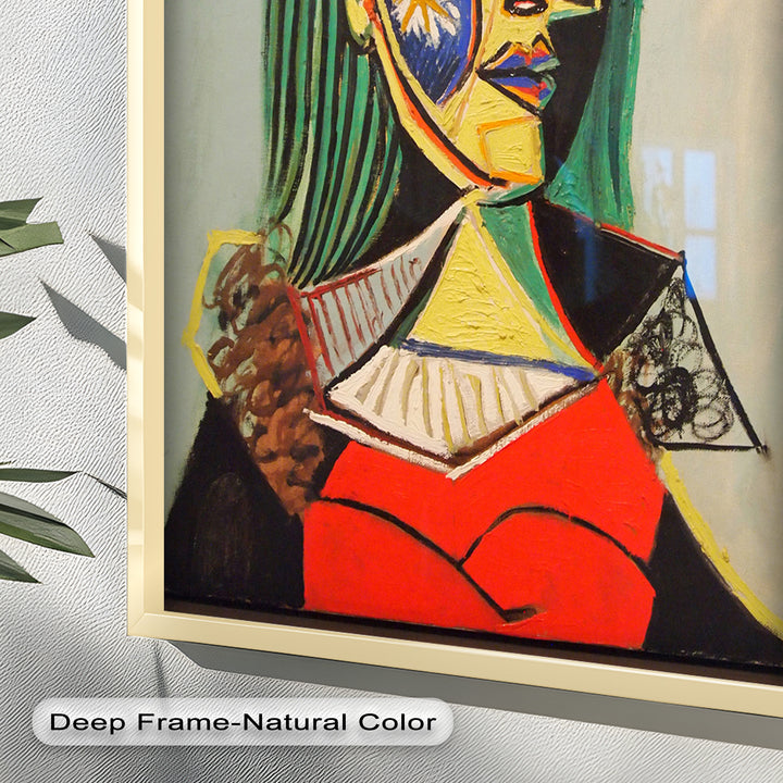Strahlender Blick – Frau mit rotem Hut, kubistisches Porträt, Picasso-Ölgemälde
