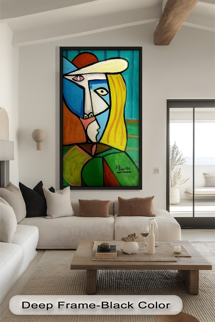 Golden Gaze – Cubist Woman in Hat Picasso Oil Painting