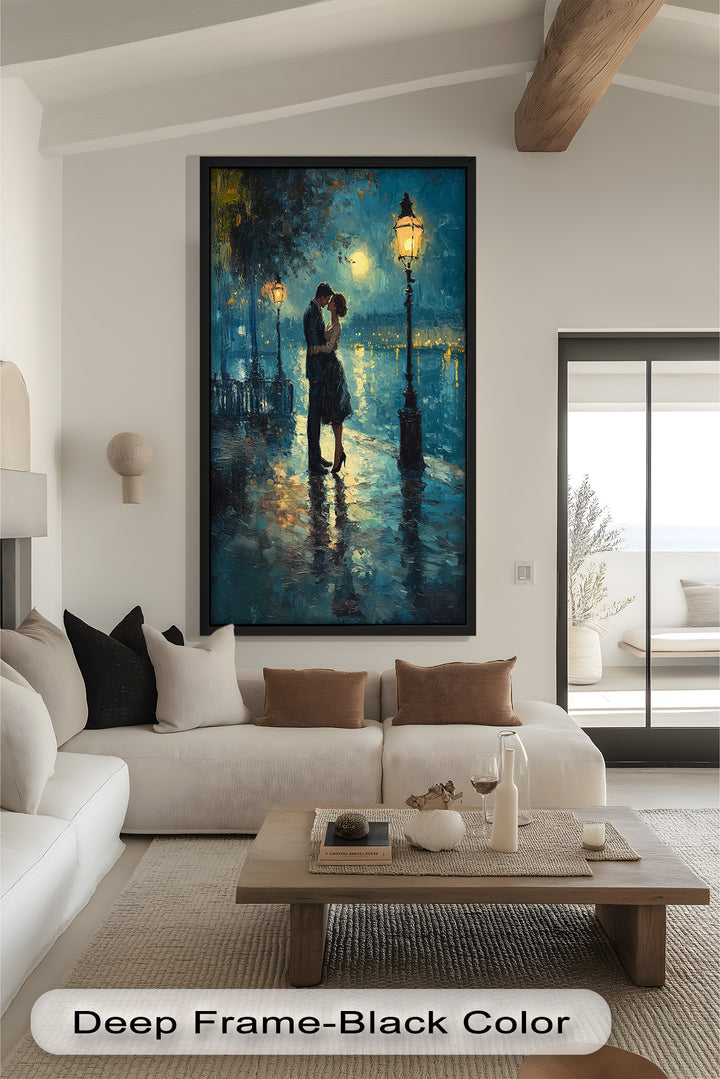 Moonlit Embrace – Lovers by the Lamplight Love Oil Painting