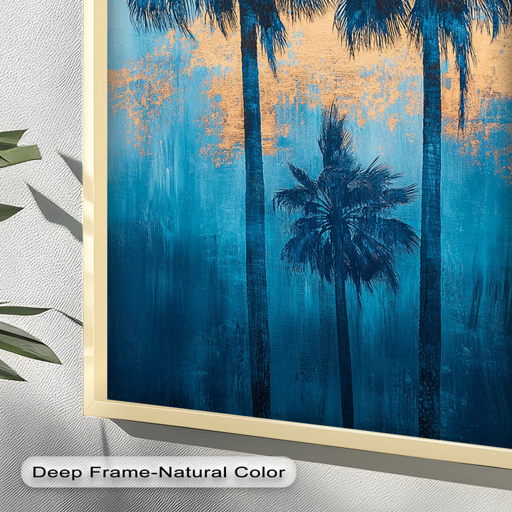 Blue Sunset Palms – Tropical Oil Painting