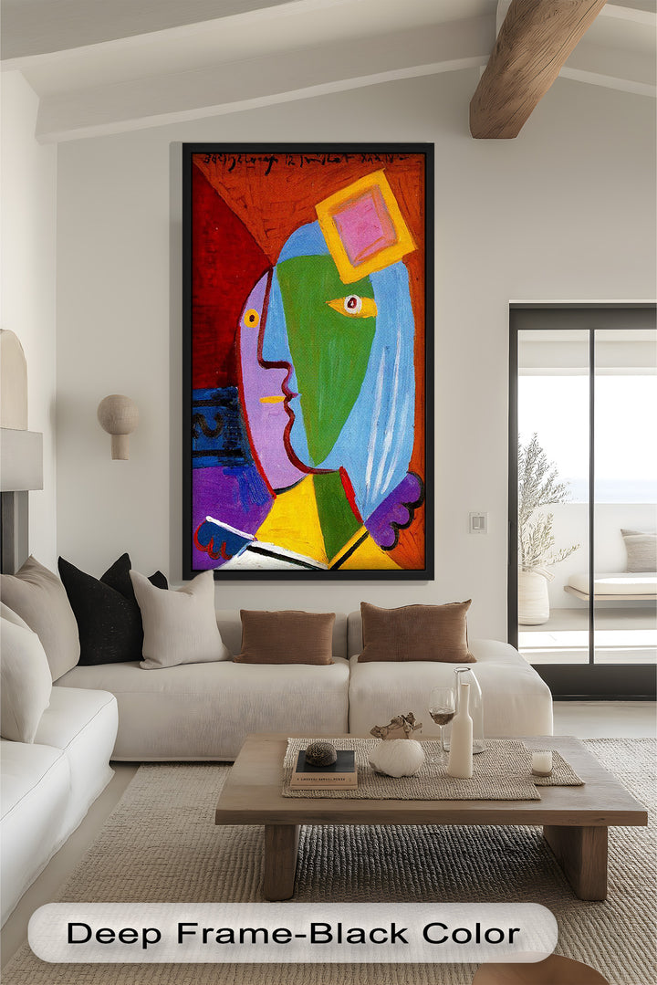 Golden Frame Gaze – Colorful Woman Picasso Style Oil Painting