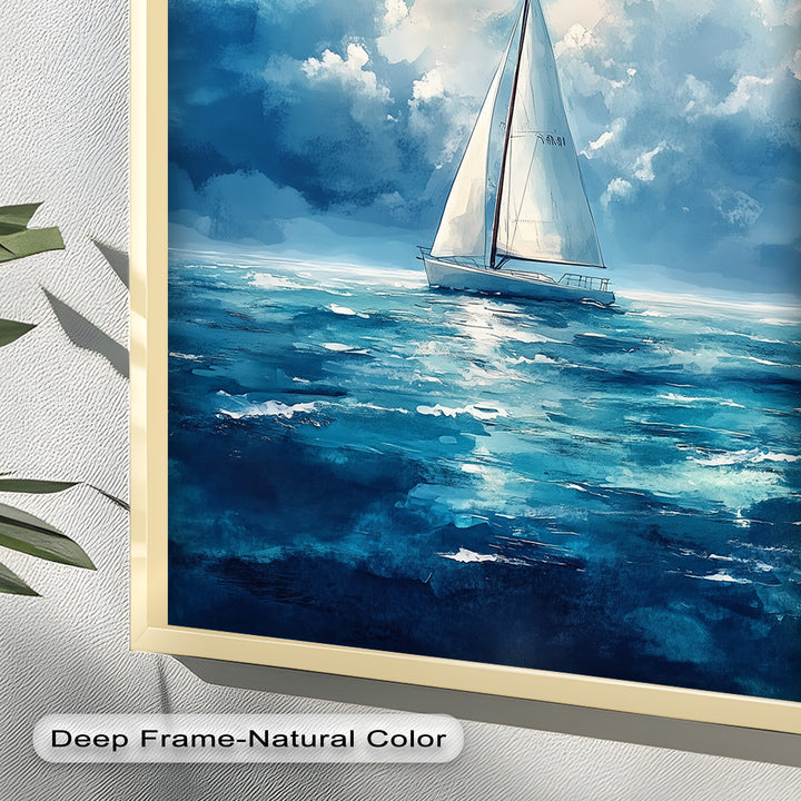 Blue Sky – White Sailboat Oil Painting