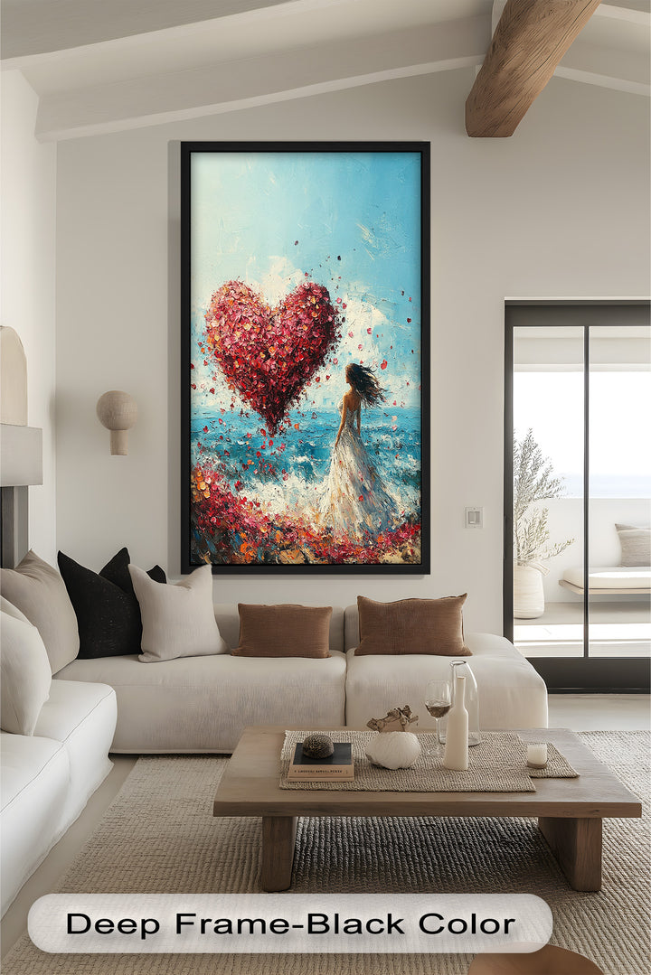 Petals of Love – Romantic Woman by the Sea Love Oil Painting