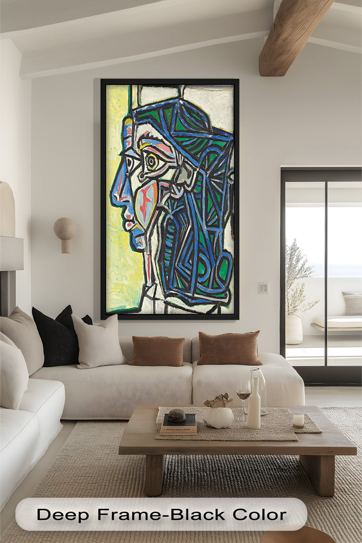 Geometric Portrait with Cyan and Emerald Tones - Picasso Oil Painting