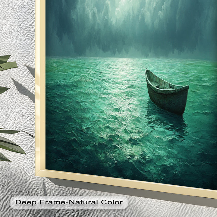 Solitude Adrift – Serene Empty Rowboat Oil Painting