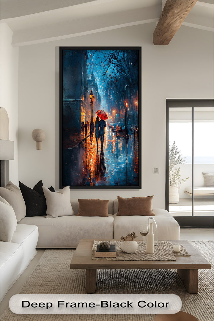 Romantic Couple in Rainy City - Love Oil Painting