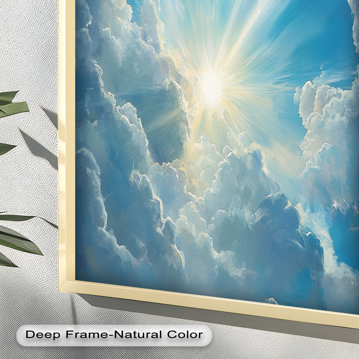 Heavenly Clouds and Radiant Sun – Luminous Sky Oil Painting