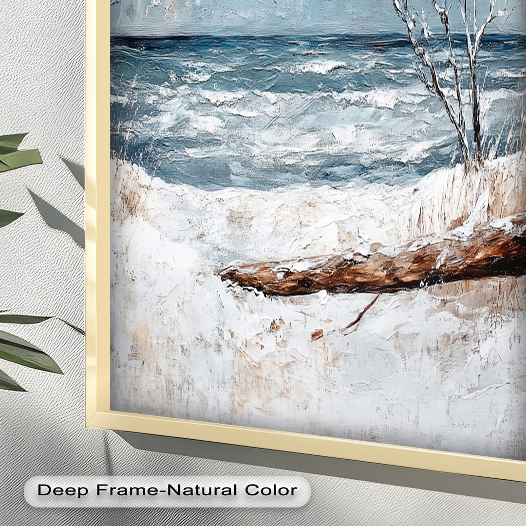 Snowy Coastal Wall Art - Winter Beach Seascape Oil Painting