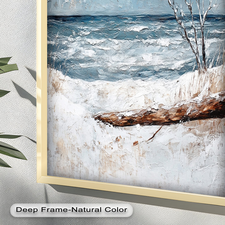Snowy Coastal Wall Art - Winter Beach Seascape Oil Painting