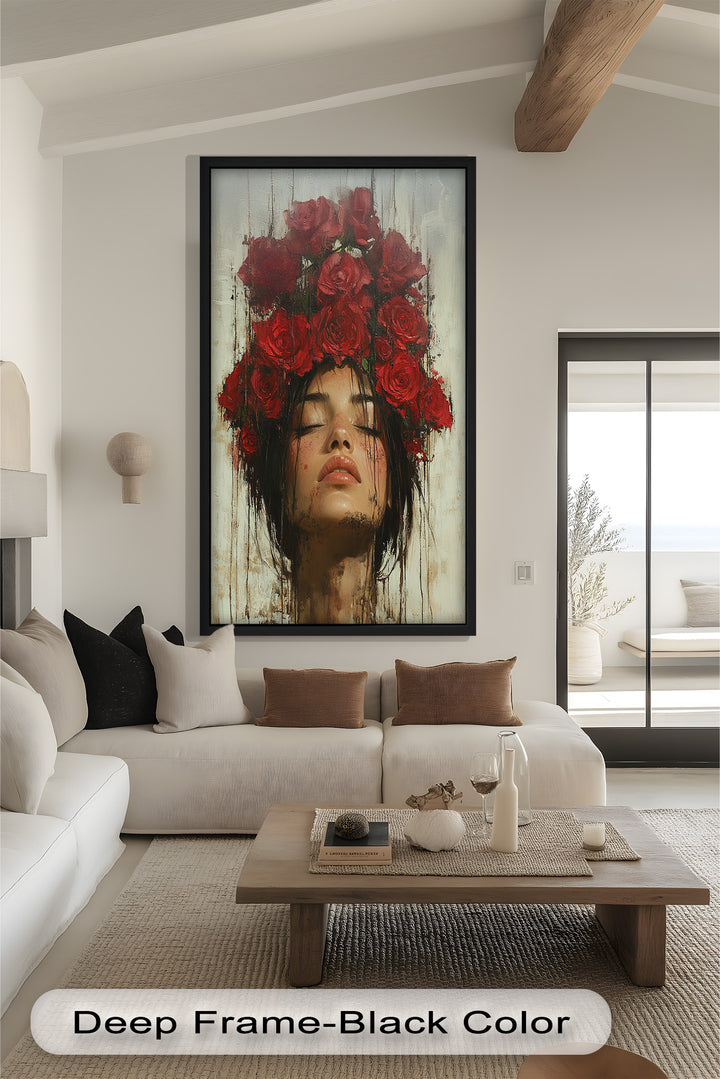 Crown of Crimson – Romantisches Blumen-Ölgemälde