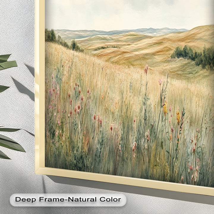 Soft Meadow Landscape Wall Art – Floral Oil Painting