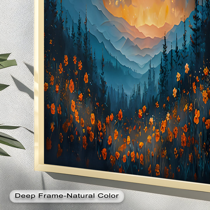 Moonlit Mountain Landscape-Floral Oil Painting