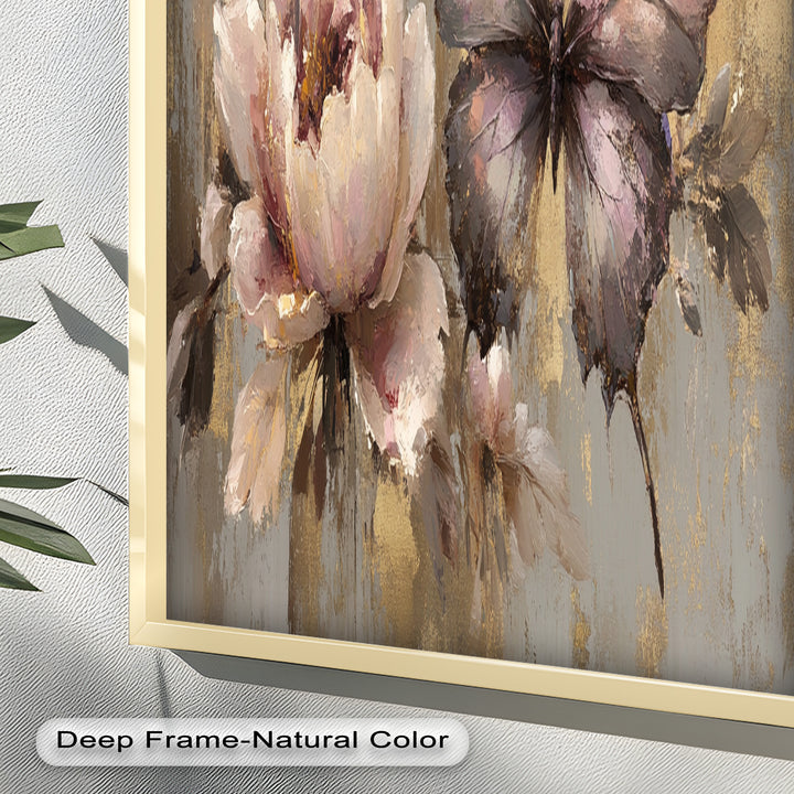 Elegant Butterfly and Peony – Pastel Floral Oil Painting
