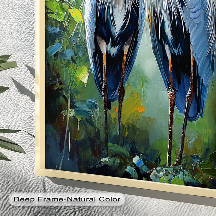 Pair of Herons in Forest Light – Animal Oil Painting