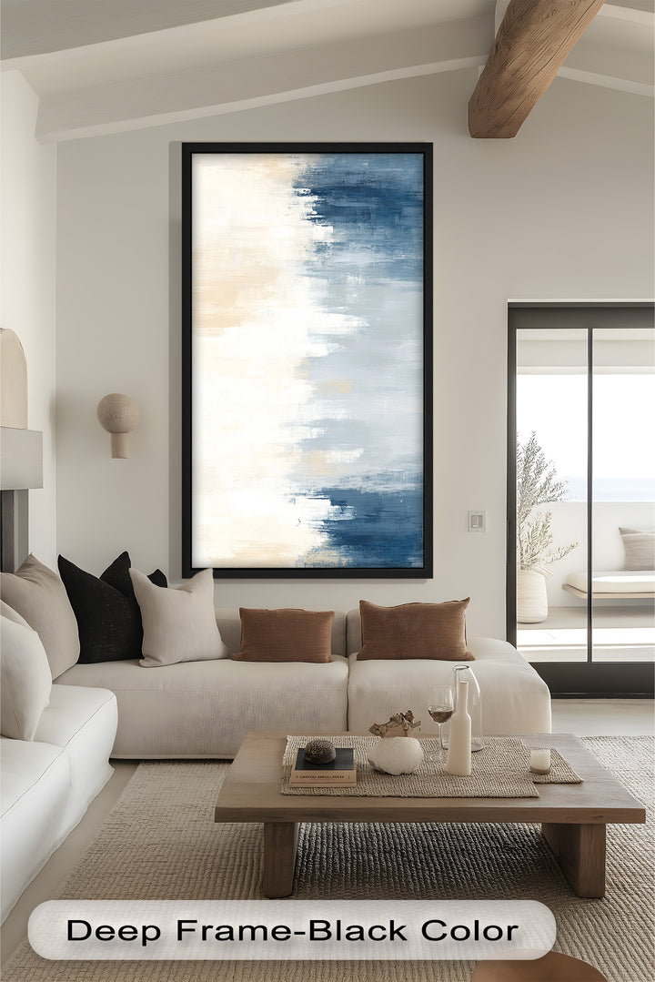 Sanfte Reflexionen – Abstraktes Ölgemälde in Blau und Beige