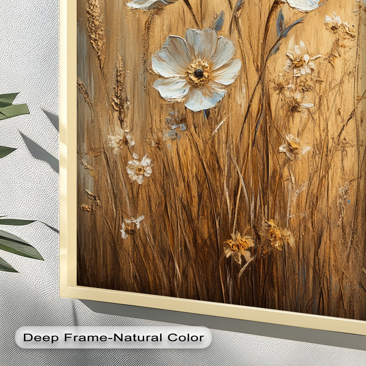 White Wildflowers in Wheat Field - Oil Painting