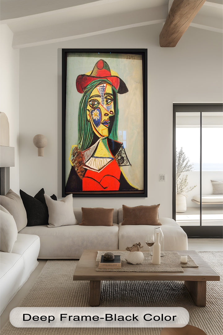 Solar Veil – Cubist Portrait of a Woman in Red Hat Oil Painting