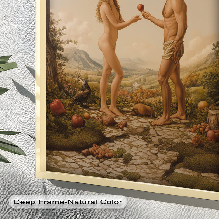 The First Temptation – Adam and Eve in Eden Renaissance Oil Painting