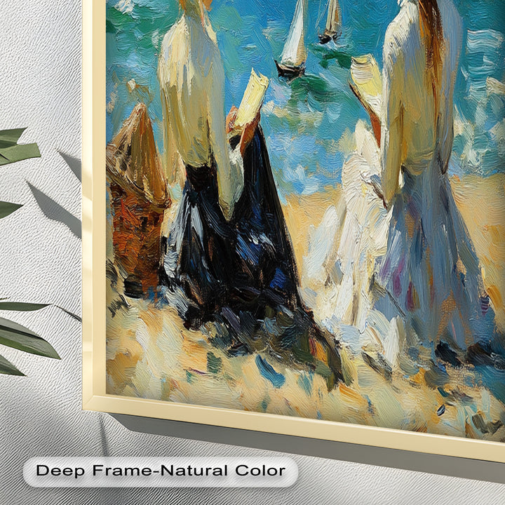 Seaside Serenity with Sailboats – Impressionist Oil Painting