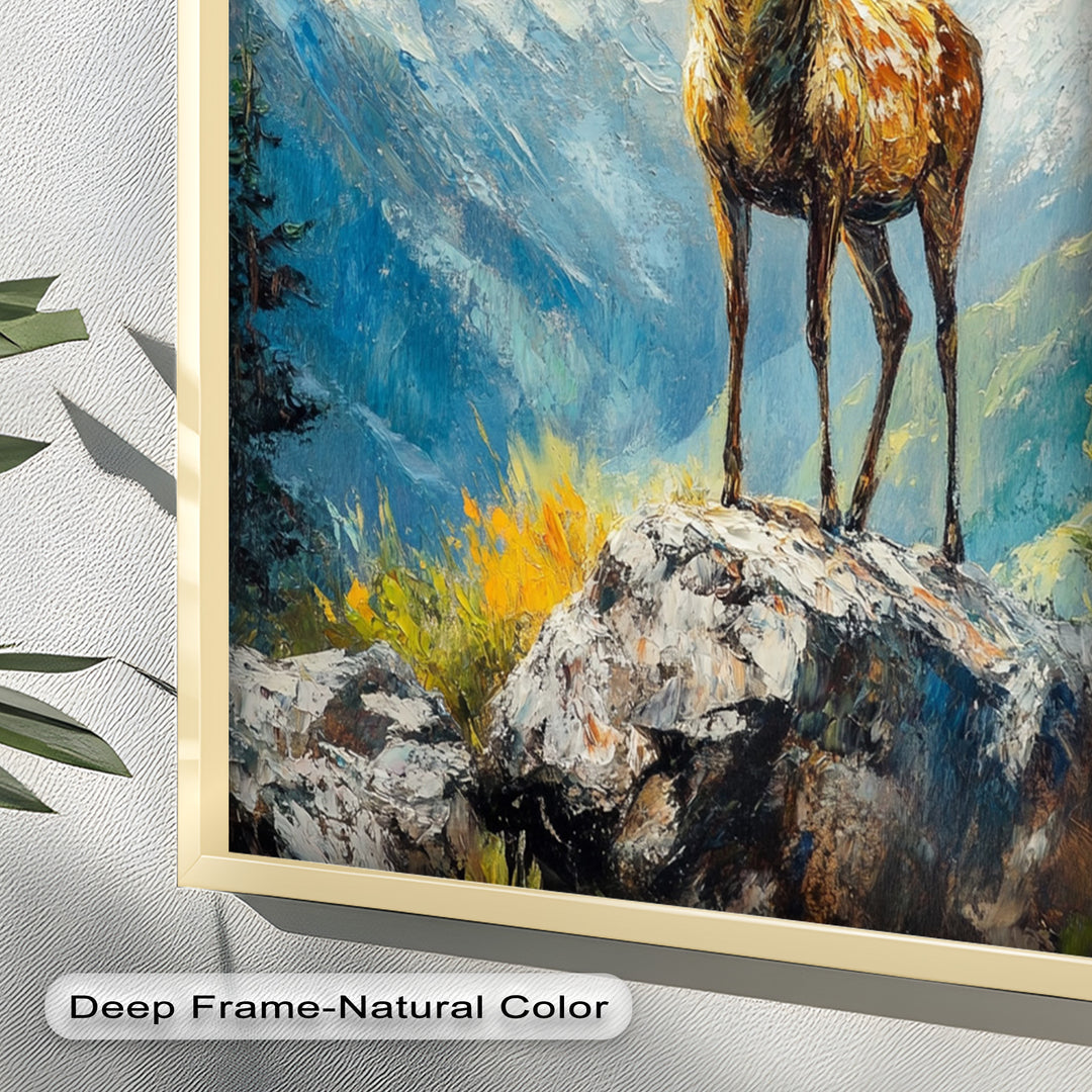 Stag in Mountain Landscape - Animal Oil Painting