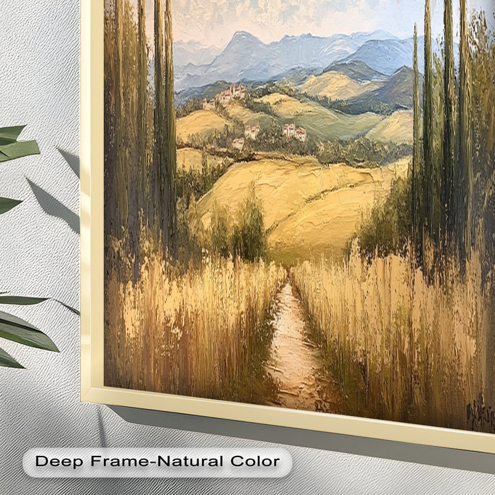 Vintage Aerial View – Scenic Countryside Oil Painting