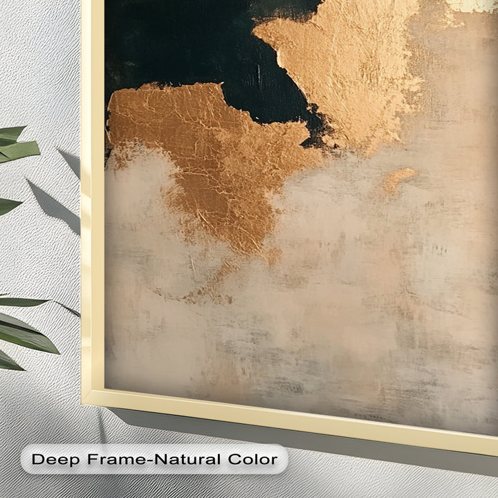 Golden Drift – Minimalistisches abstraktes Ölgemälde in Gold und Dunkelgrün