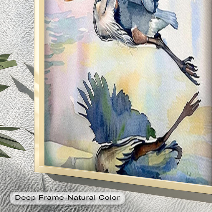 Flying Heron Bird Wall Art – Elegant Nature Oil Painting