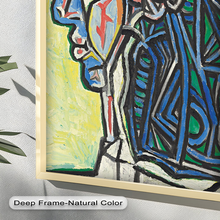 Angular Gaze – Geometric Portrait with Blue and Green Lines Picasso Oil Painting