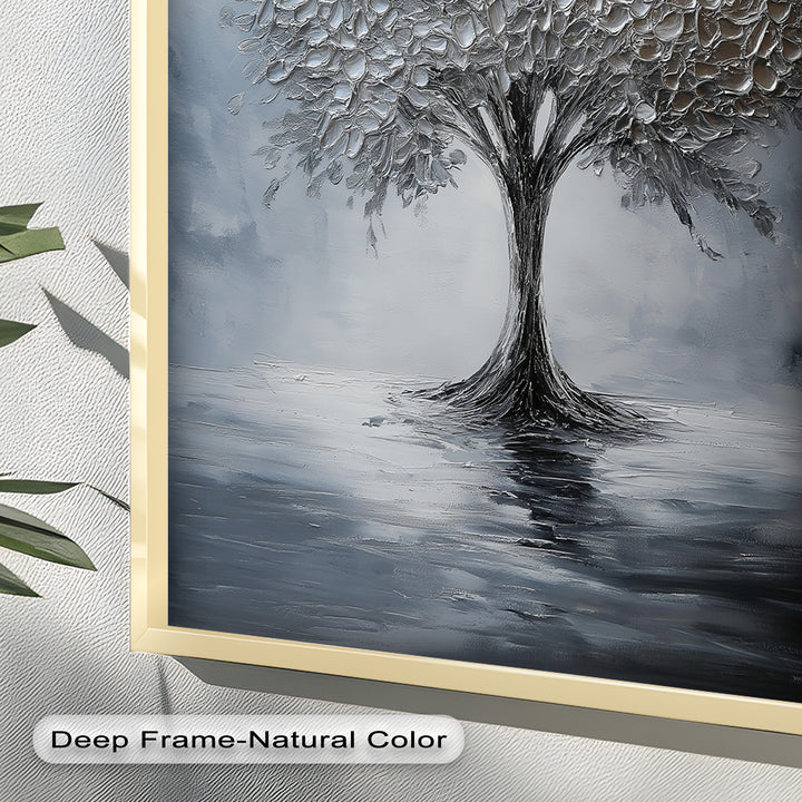Silver Stillness – Tree in Monochrome Abstract Oil Painting