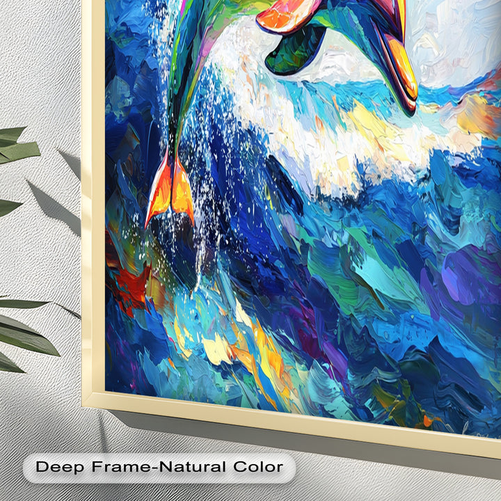 Dolphin Leaping Through Ocean Waves – Animal Oil Painting