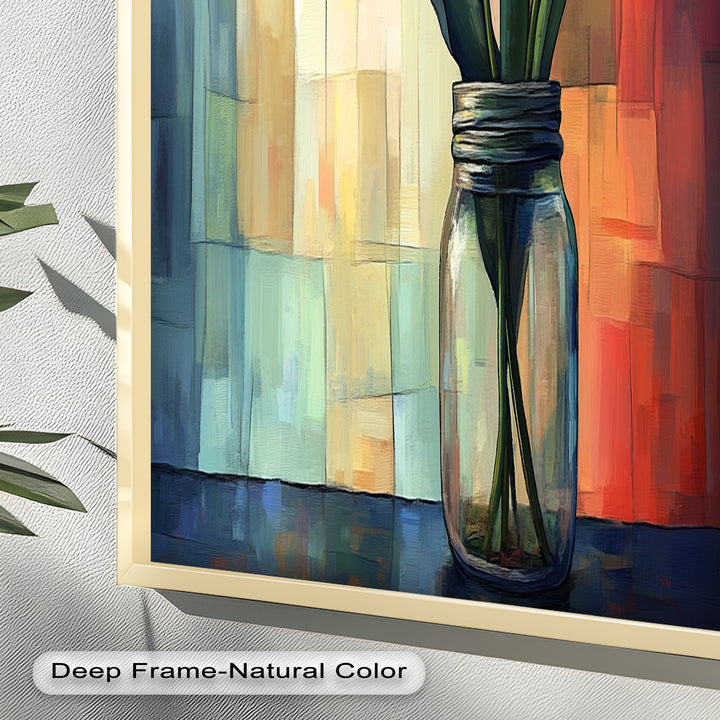 Red and Orange Tulips in Glass Vase – Bold Floral Oil Painting