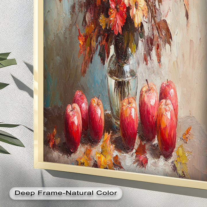 Fall Apple & Floral Still Life – Framed Oil Painting