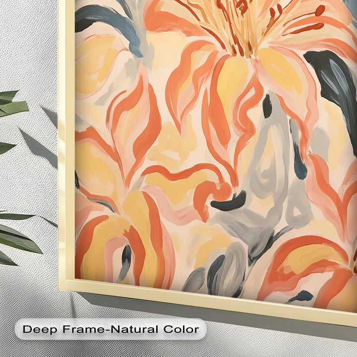 Sunlit Lilies – Abstract Coral Flower Oil Painting
