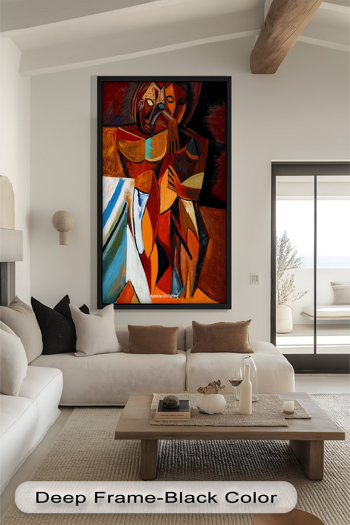 Embracing Figures Wall Art – Cubist Abstract Oil Painting