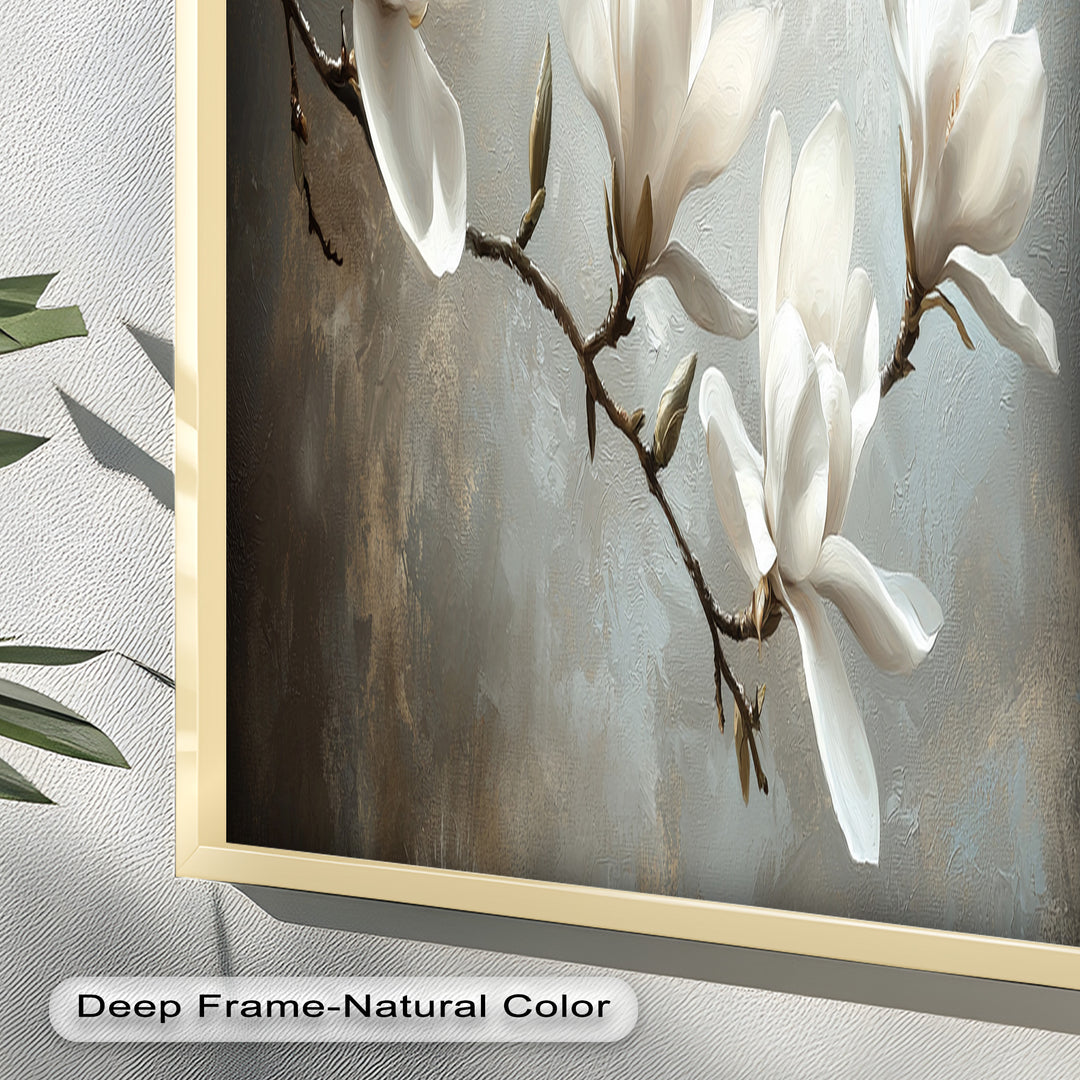Magnolia Serenity – Cream Blossom Branch Flower Oil Painting