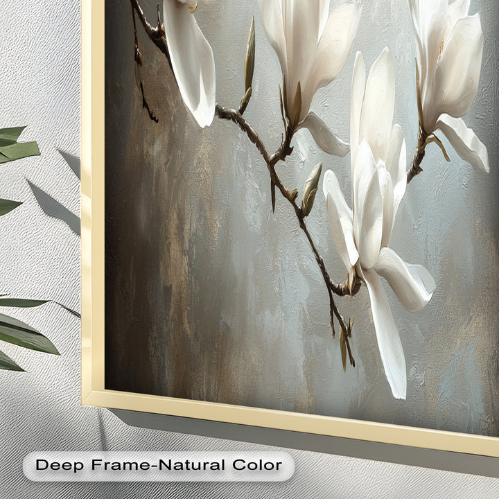 Magnolia Serenity – Cream Blossom Branch Flower Oil Painting