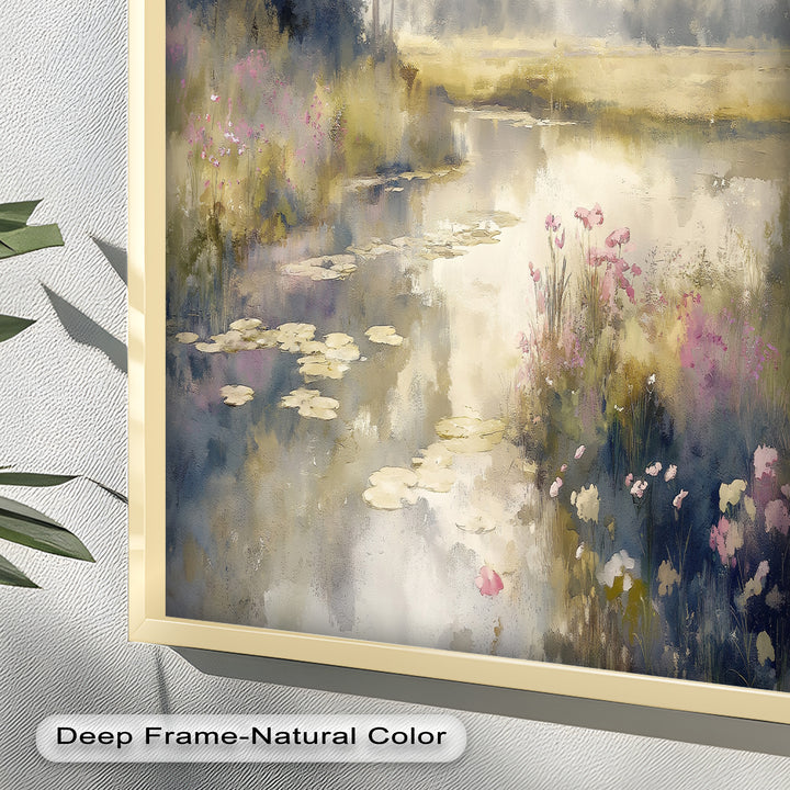 Soft Floral Riverside Wall Art – Romantic Nature Oil Painting