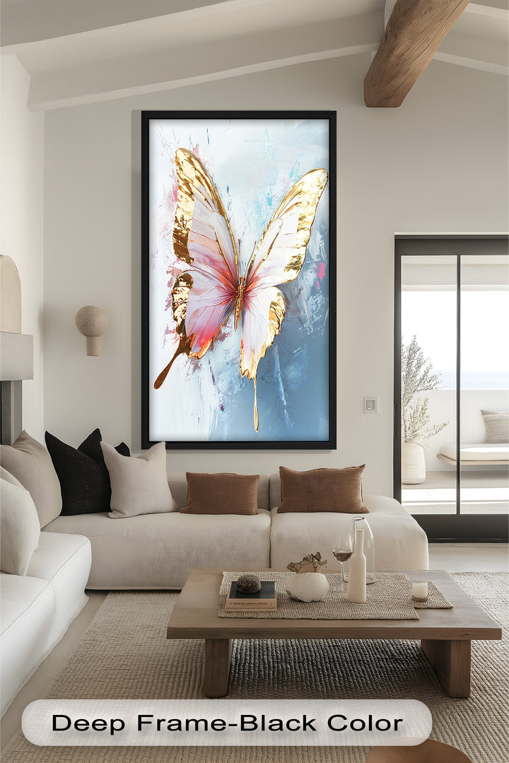 Gold und Blush Schmetterling in Bewegung - Tier Ölgemälde