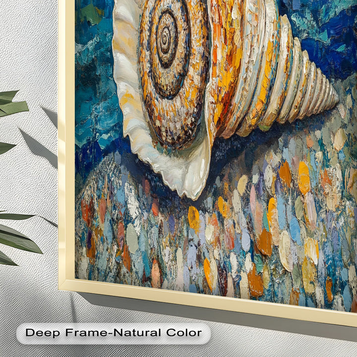 Whispers of the Sea – Spiral Shell on Coastal Shoreline Oil Painting - MyPhotoStation