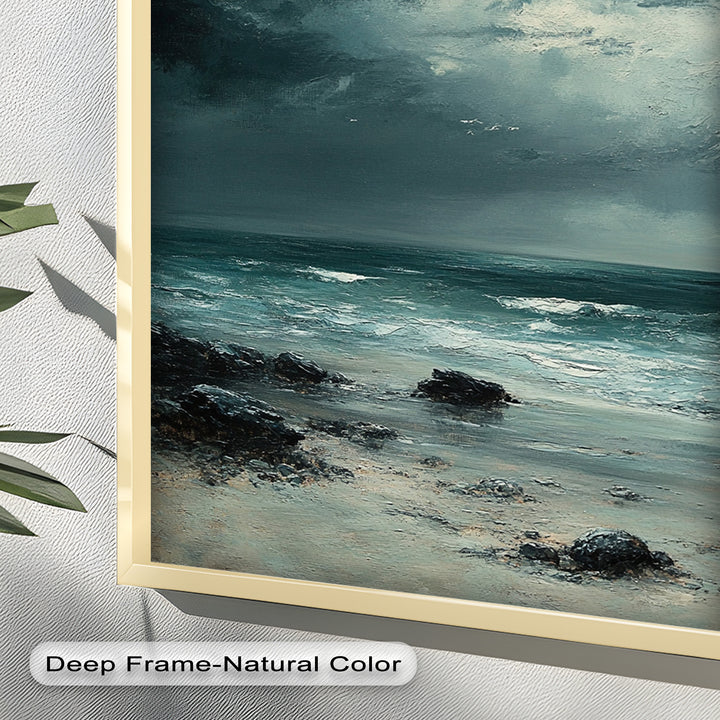 Stormy Beach Wall Art - Seascape Framed Oil Painting